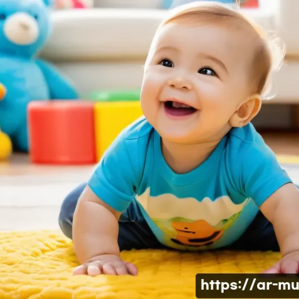 그린워싱을 알리는 블로그 작성법 - A cheerful toddler, approximately 18 months old, sitting happily on a soft, plush rug in a cozy, sun...