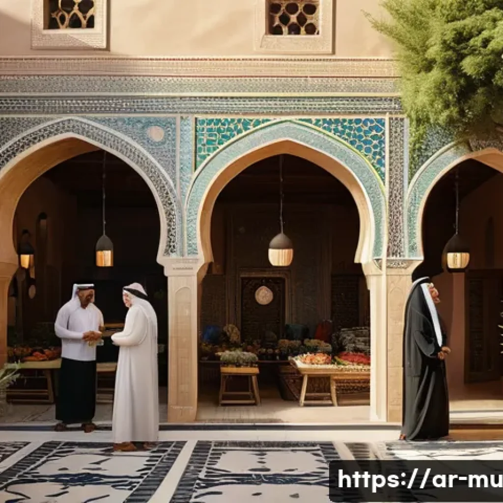 그린워싱의 경제적 동기 분석 - A modern Middle Eastern marketplace scene featuring a diverse group of Arab consumers carefully exam...