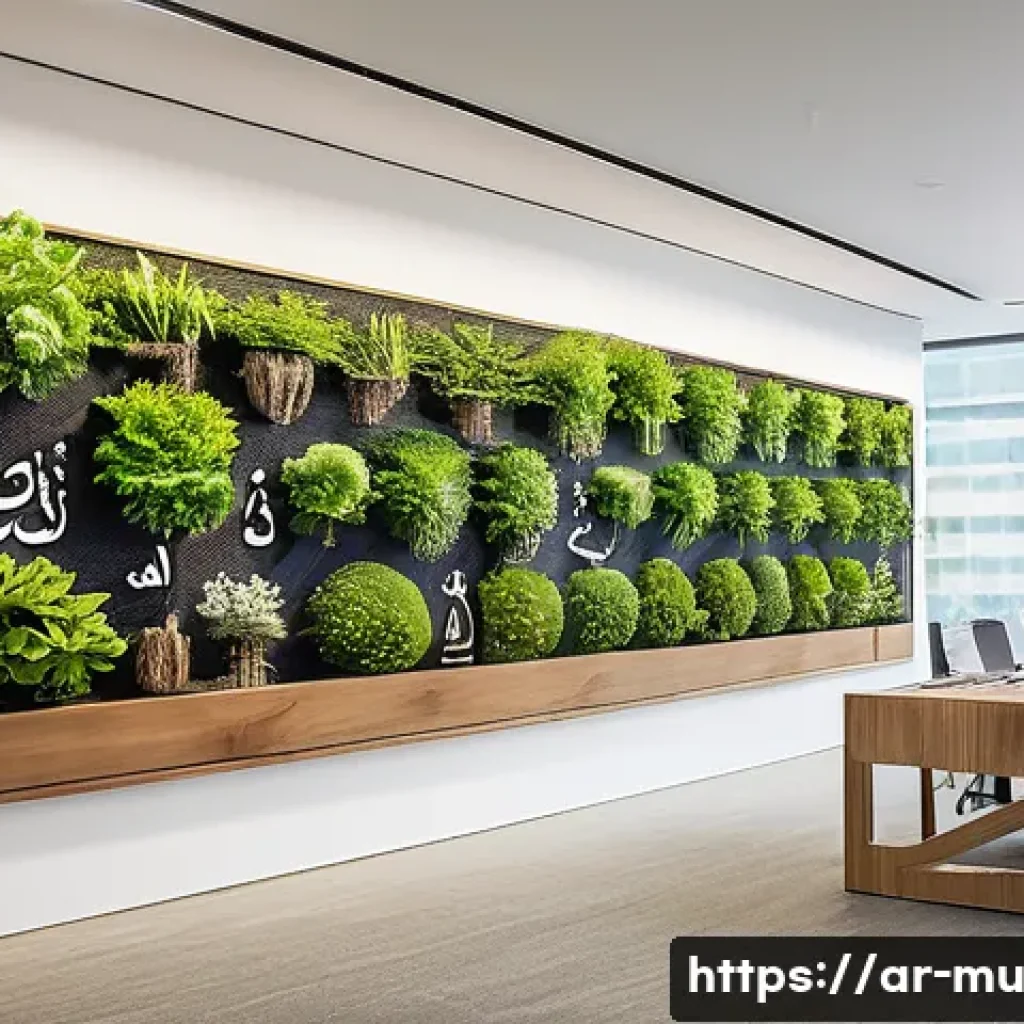그린워싱 방지를 위한 기업의 역할 - A modern corporate office in the Middle East, with Arabic calligraphy art on the walls symbolizing s...