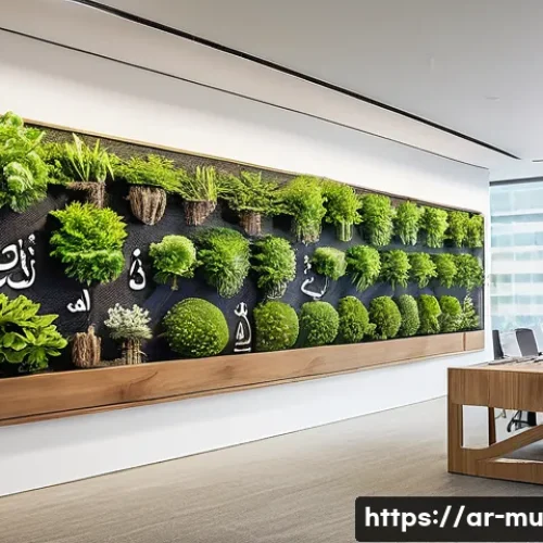 그린워싱 방지를 위한 기업의 역할 - A modern corporate office in the Middle East, with Arabic calligraphy art on the walls symbolizing s...